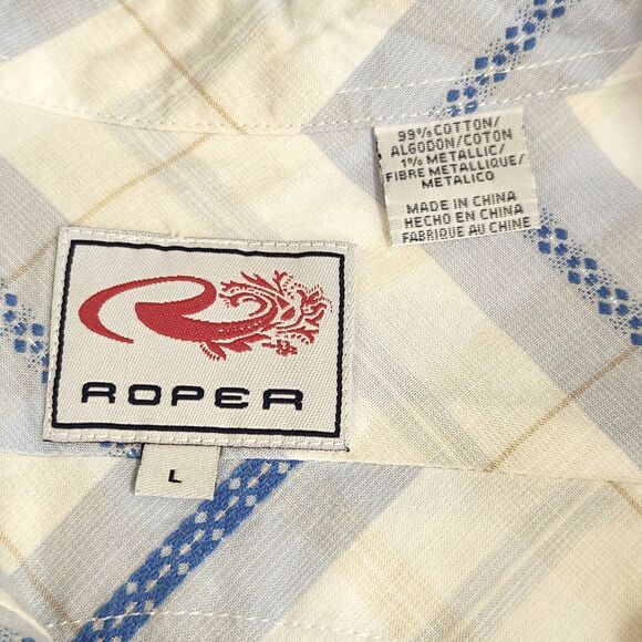 Roper Western Shirt Women's Large Pearl Snaps Long Sleeve Blue White Plaid - Picture 7 of 10